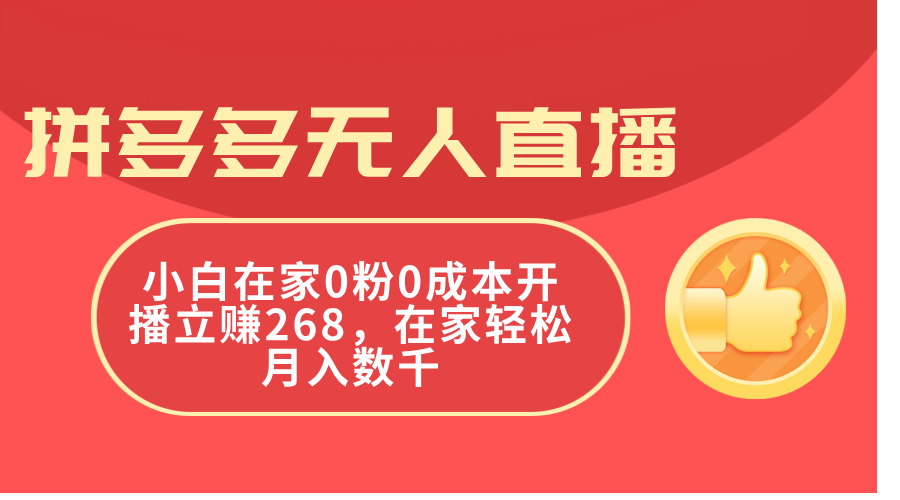 （11521期）拼多多无人直播，小白在家0粉0成本开播立赚268，在家轻松月入数千-聊项目