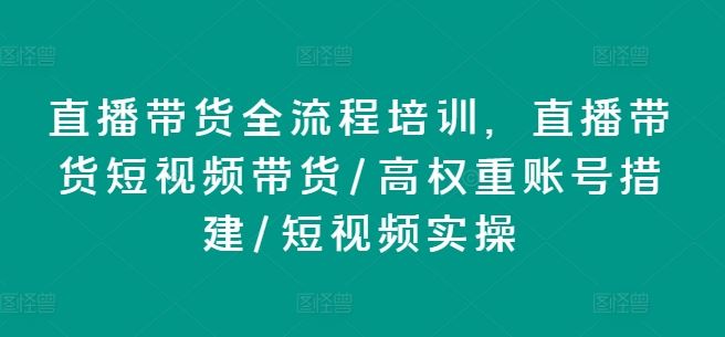 直播带货全流程培训，直播带货短视频带货/高权重账号措建/短视频实操-聊项目