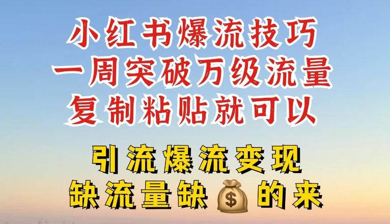 小红书爆流技巧，一周突破万级流量，复制粘贴就可以，引流爆流变现【揭秘】-聊项目