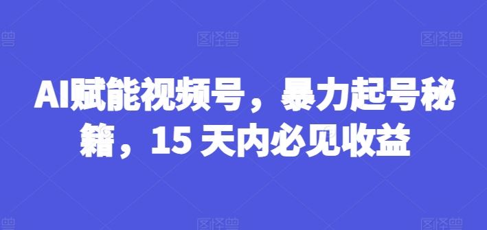 AI赋能视频号，暴力起号秘籍，15 天内必见收益【揭秘】-聊项目