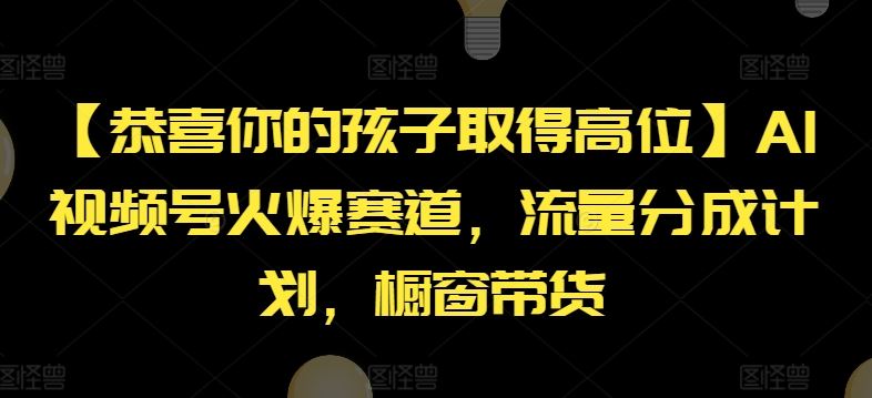 【恭喜你的孩子取得高位】AI视频号火爆赛道，流量分成计划，橱窗带货【揭秘】-聊项目