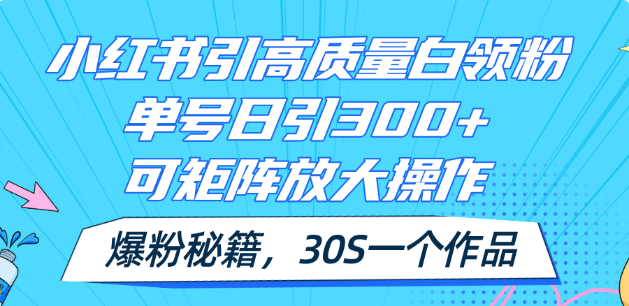 （11692期）小红书引高质量白领粉，单号日引300+，可放大操作，爆粉秘籍！30s一个作品-聊项目