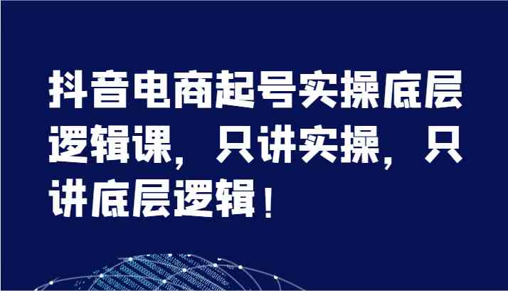 抖音电商起号实操底层逻辑课，只讲实操，只讲底层逻辑！（7节）-聊项目