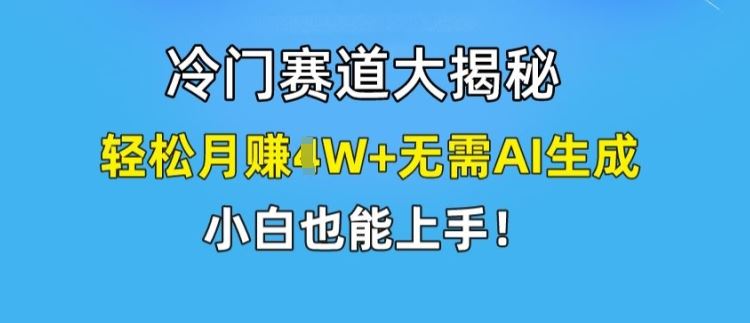 冷门赛道大揭秘，轻松月赚1W+无需AI生成，小白也能上手【揭秘】-聊项目