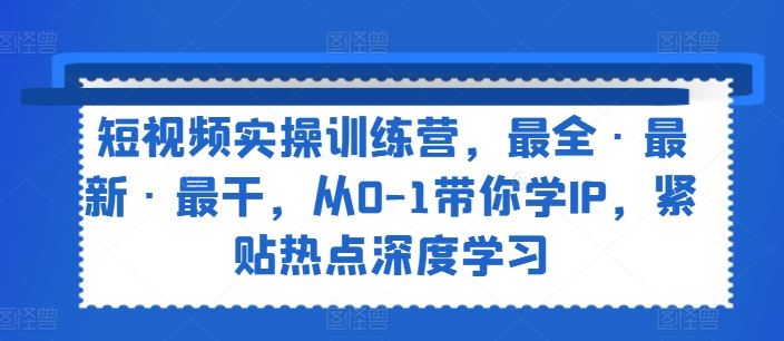 短视频实操训练营，最全·最新·最干，从0-1带你学IP，紧贴热点深度学习-聊项目