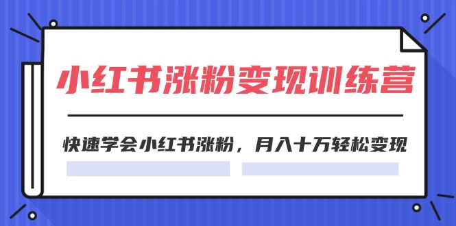 （11762期）2024小红书涨粉变现训练营，快速学会小红书涨粉，月入十万轻松变现(40节)-聊项目