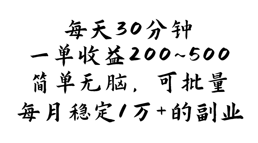 （11764期）每天30分钟，一单收益200~500，简单无脑，可批量放大，每月稳定1万+的…-聊项目