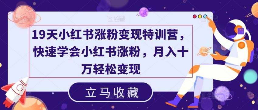 19天小红书涨粉变现特训营，快速学会小红书涨粉，月入十万轻松变现-聊项目