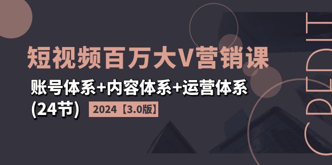 （11795期）2024短视频·百万大V营销课【3.0版】账号体系+内容体系+运营体系(24节)-聊项目