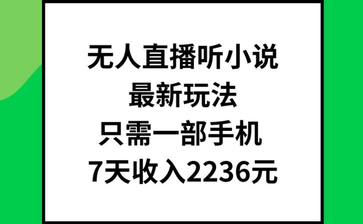 无人直播听小说最新玩法，只需一部手机，7天收入2236元【揭秘】-聊项目