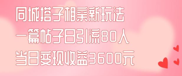 同城搭子相亲新玩法一篇帖子引流80人当日变现3600元(项目教程+实操教程)【揭秘】-聊项目