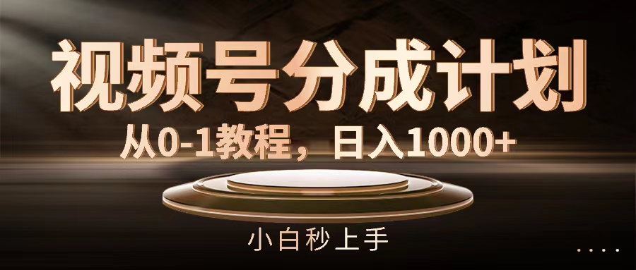 （11931期）视频号分成计划，从0-1教程，日入1000+-聊项目