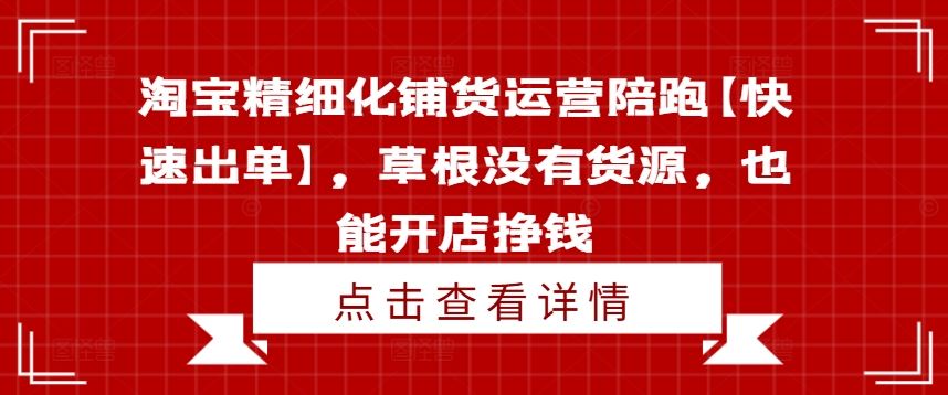 淘宝精细化铺货运营陪跑【快速出单】，草根没有货源，也能开店挣钱-聊项目