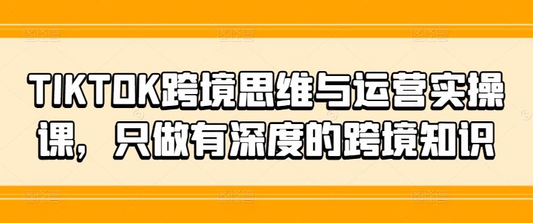 TIKTOK跨境思维与运营实操课，只做有深度的跨境知识-聊项目