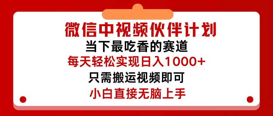 （12017期）微信中视频伙伴计划，仅靠搬运就能轻松实现日入500+，关键操作还简单，…-聊项目