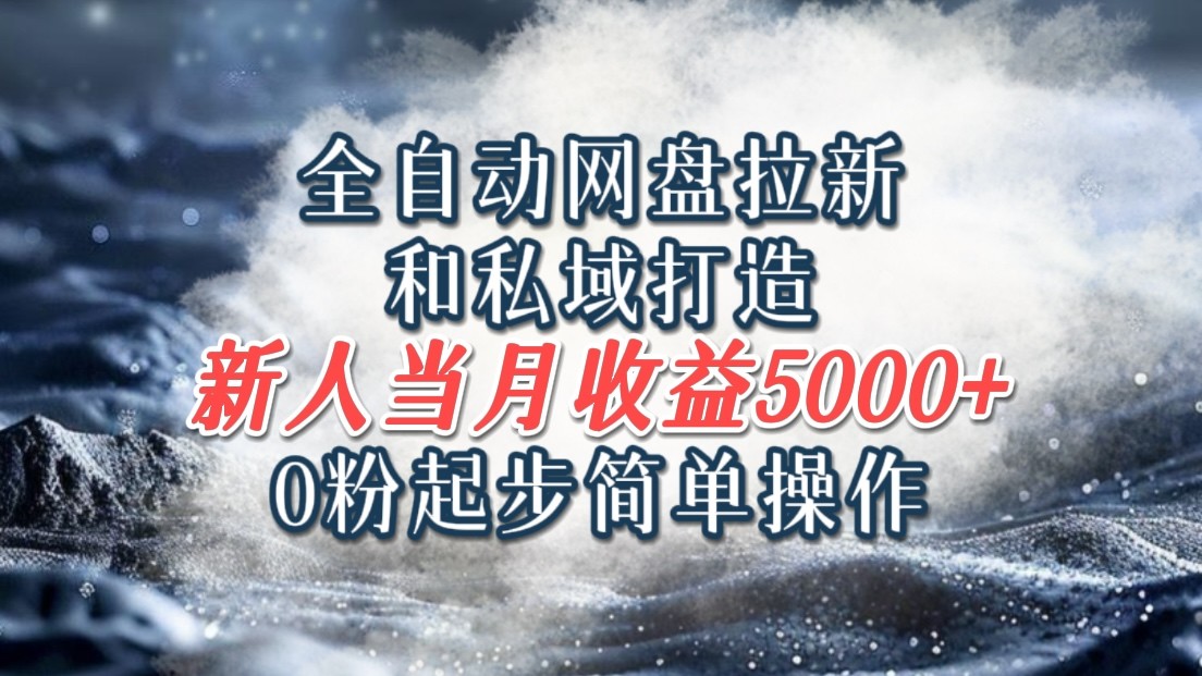 全自动网盘拉新和私域打造，0粉起步简单操作，新人入门当月收益5000以上-聊项目