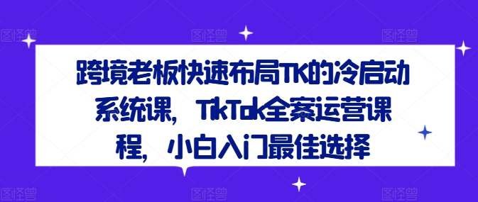 跨境老板快速布局TK的冷启动系统课，TikTok全案运营课程，小白入门最佳选择-聊项目