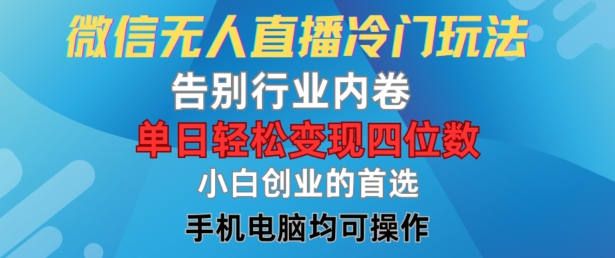 微信无人直播冷门玩法，告别行业内卷，单日轻松变现四位数，小白的创业首选-聊项目