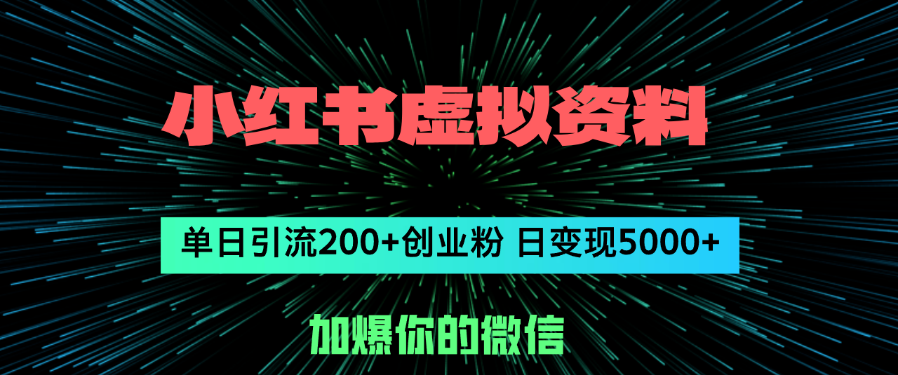 （12164期）小红书虚拟资料日引流200+创业粉，单日变现5000+-聊项目