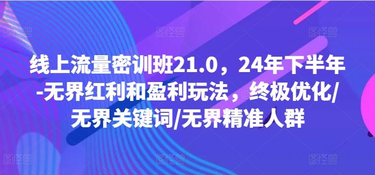 线上流量密训班21.0，24年下半年-无界红利和盈利玩法，终极优化/无界关键词/无界精准人群-聊项目