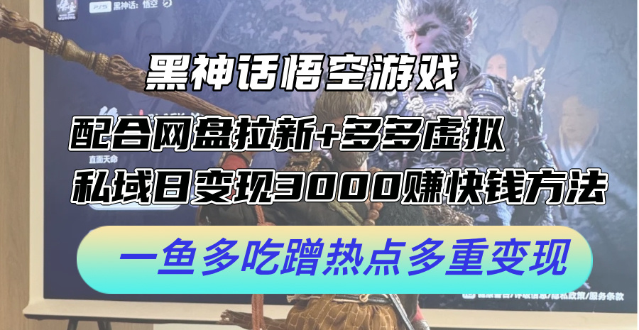 （12316期）黑神话悟空游戏配合网盘拉新+多多虚拟+私域日变现3000+赚快钱方法。…-聊项目