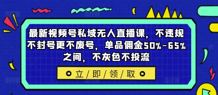 最新视频号私域无人直播课，不违规不封号更不废号，单品佣金50%-65%之间，不灰色不投流-聊项目