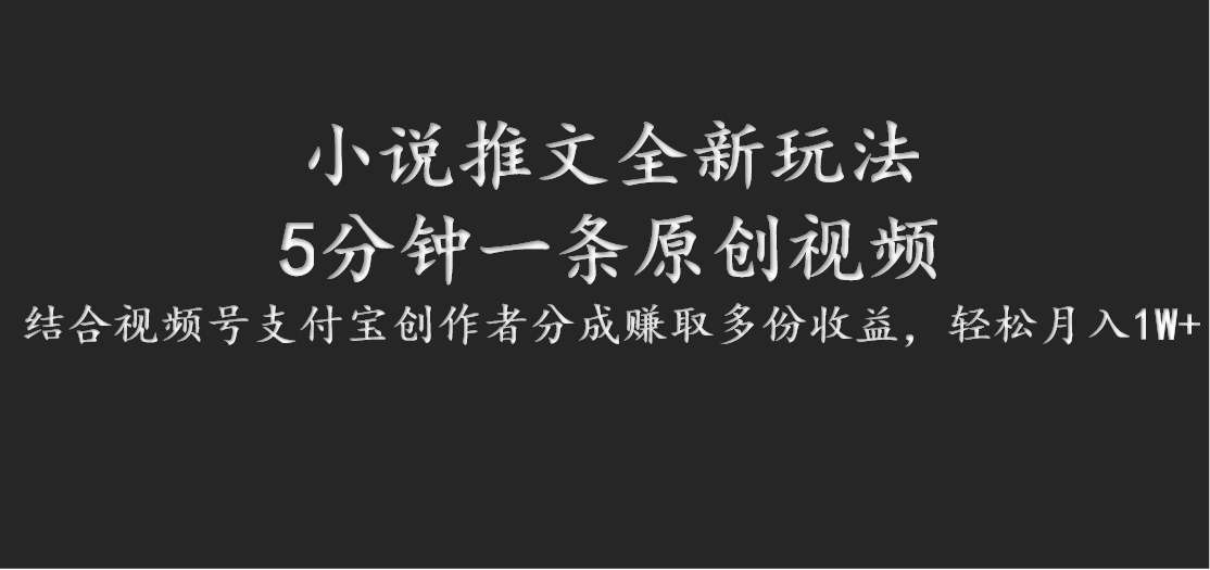 小说推文全新玩法，5分钟一条原创视频，结合视频号支付宝创作者分成赚取多份收益-聊项目