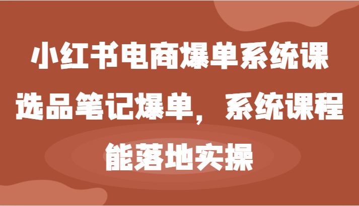 小红书电商爆单系统课-选品笔记爆单，系统课程，能落地实操-聊项目