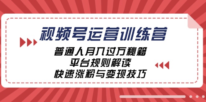 视频号运营训练营：普通人月入过万秘籍，平台规则解读，快速涨粉与变现-聊项目