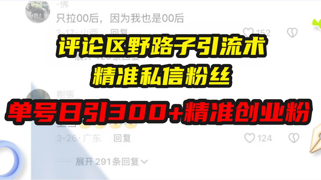 （13676期）评论区野路子引流术，精准私信粉丝，单号日引流300+精准创业粉-聊项目