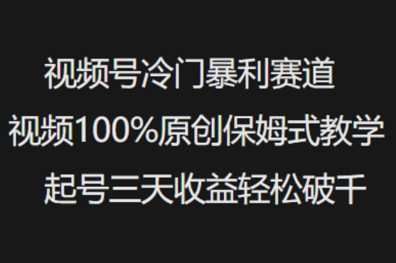 视频号冷门暴利赛道视频100%原创保姆式教学起号三天收益轻松破千-聊项目