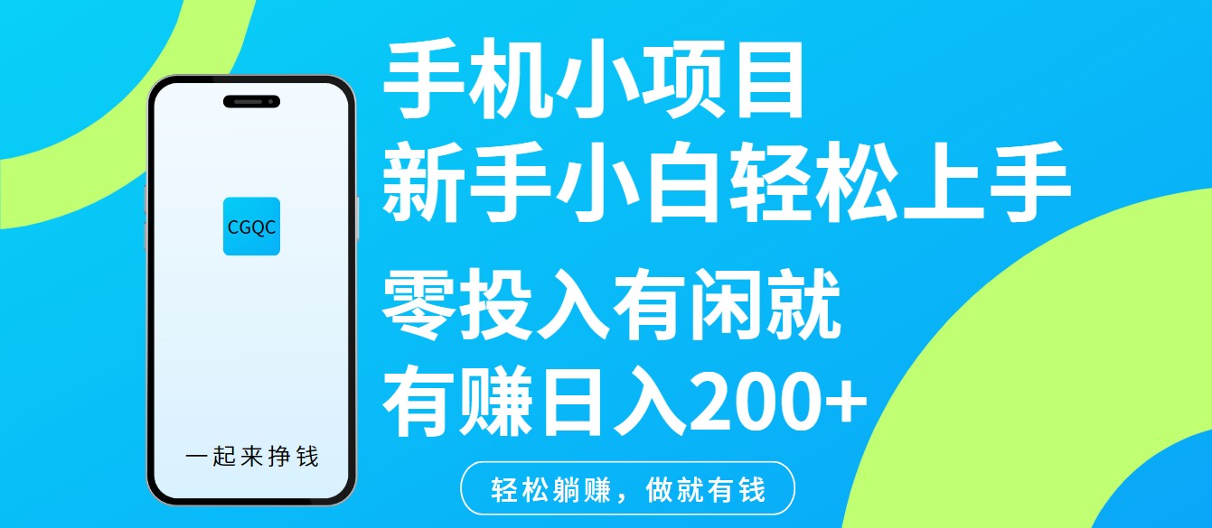 手机小项目新手小白轻松上手零投入有闲就有赚日入200+-聊项目