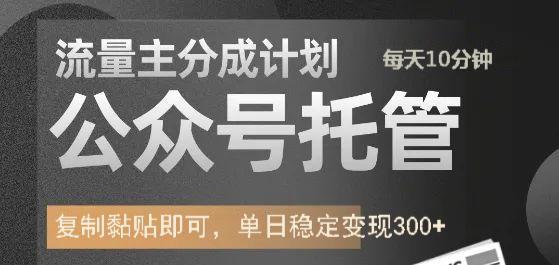 公众号托管计划-流量主分成计划，每天只需发布文章，单日稳定变现300+-聊项目