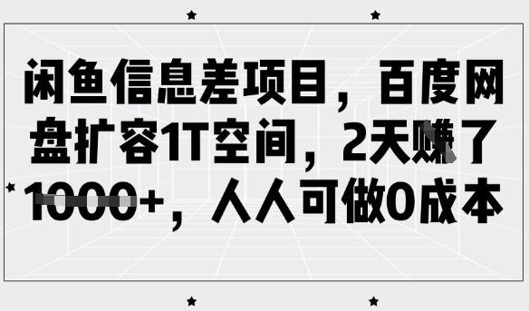 闲鱼信息差项目，百度网盘扩容1T空间，2天收益1k+，人人可做0成本-聊项目