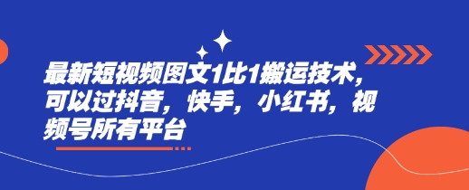 最新短视频图文1比1搬运技术，可以过抖音，快手，小红书，视频号所有平台-聊项目