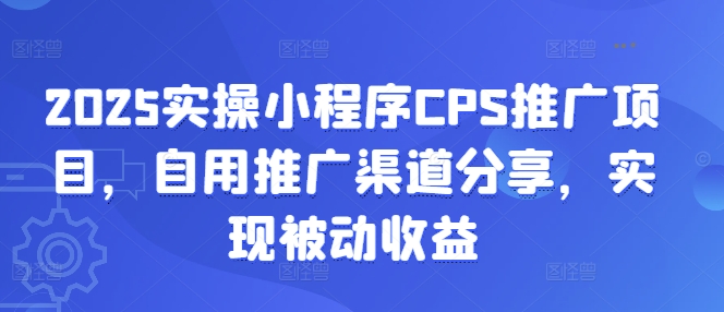 2025实操小程序CPS推广项目，自用推广渠道分享，实现被动收益-聊项目