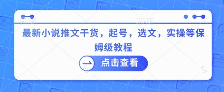 最新小说推文干货，起号，选文，实操等保姆级教程-聊项目