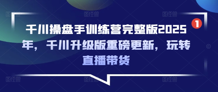 千川操盘手训练营完整版2025年，千川升级版重磅更新，玩转直播带货-聊项目