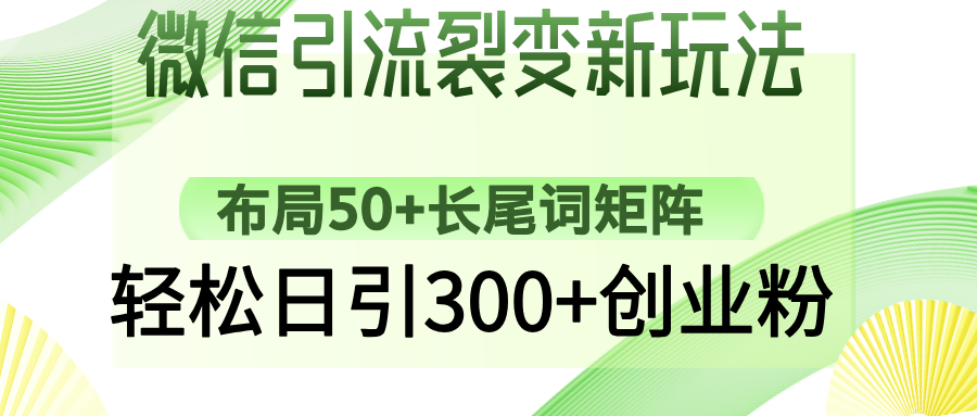 微信引流裂变新玩法：布局50+长尾词矩阵，轻松日引300+创业粉-聊项目