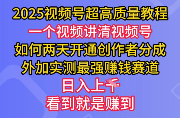 2025视频号超高质量教程，两天开通创作者分成，外加实测最强挣钱赛道，日入多张-聊项目